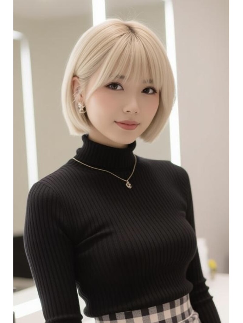 ホワイトベージュ/抜きっぱなし/切りっぱなしボブ